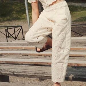 Zara Girls 13-14 Cream Eyelet Embroidered Scallop Hem Pants
